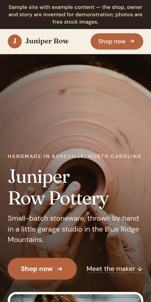 The same example site on a phone