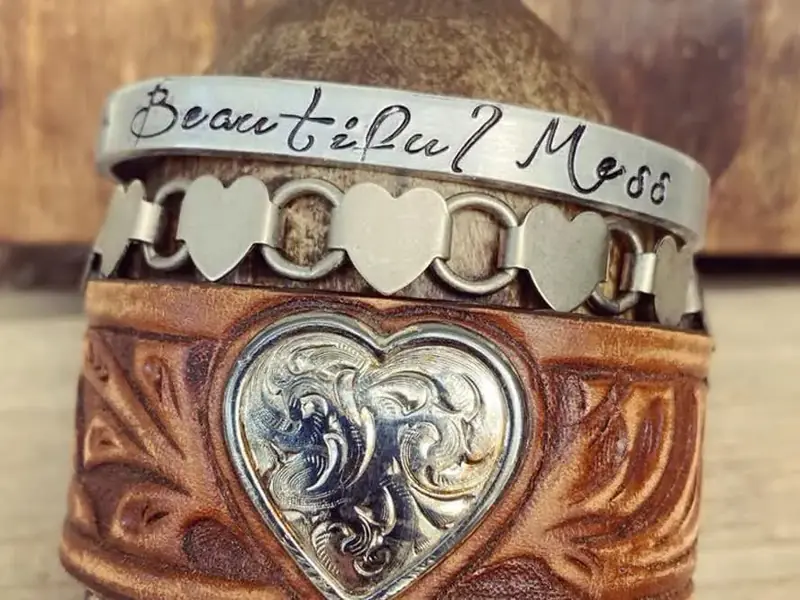 Handmade vintage spoon cuff bracelet stamped 'Beautiful Mess', from Bohemian Soul Shine